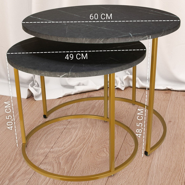 Изображение товара Комплект журнальных столиков Мебелик МеталлАрт М001 (черный мрамор/золото)
