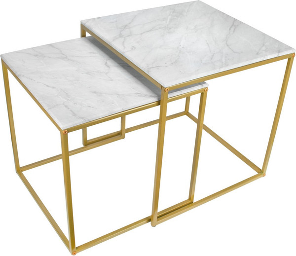 Изображение товара Комплект журнальных столиков Мебелик МеталлАрт М002 (белый мрамор/золото)