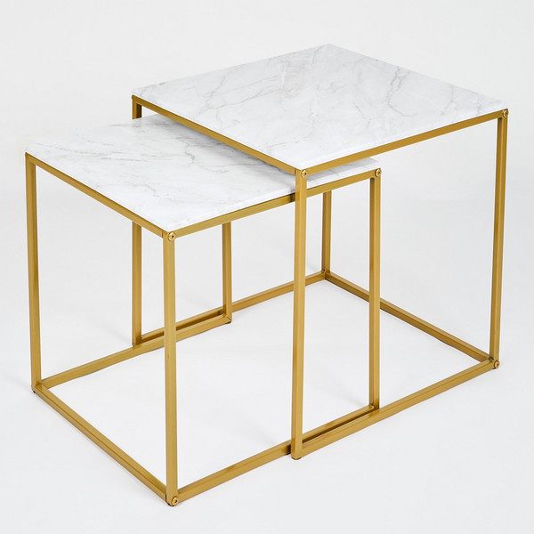 Изображение товара Комплект журнальных столиков Мебелик МеталлАрт М002 (белый мрамор/золото)