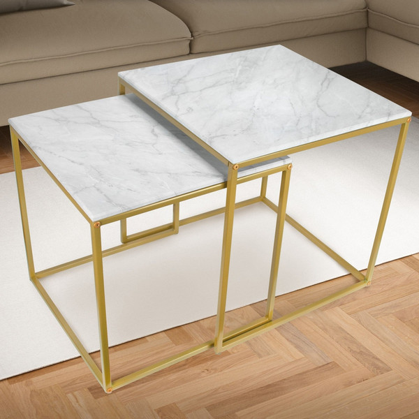 Изображение товара Комплект журнальных столиков Мебелик МеталлАрт М002 (белый мрамор/золото)