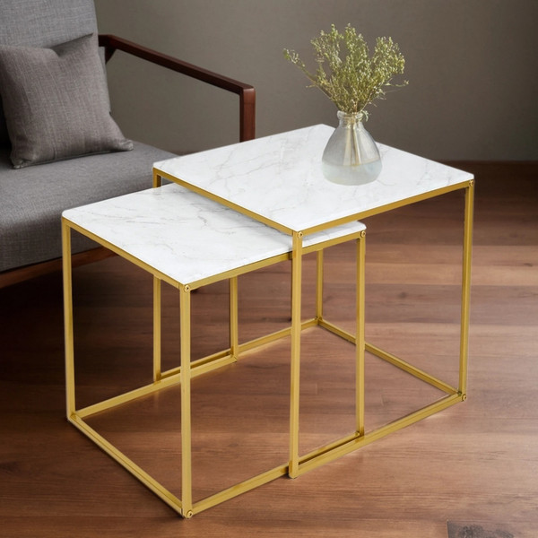 Изображение товара Комплект журнальных столиков Мебелик МеталлАрт М002 (белый мрамор/золото)