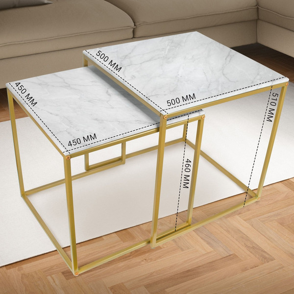 Изображение товара Комплект журнальных столиков Мебелик МеталлАрт М002 (белый мрамор/золото)
