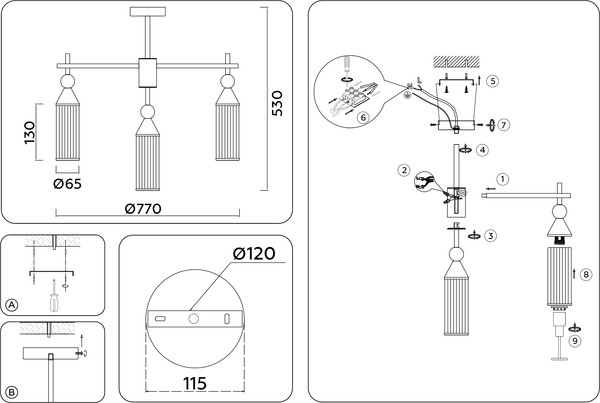Изображение товара Люстра Ambrella LH55258/9 BK/BS/CL (черный/латунь/прозрачный)