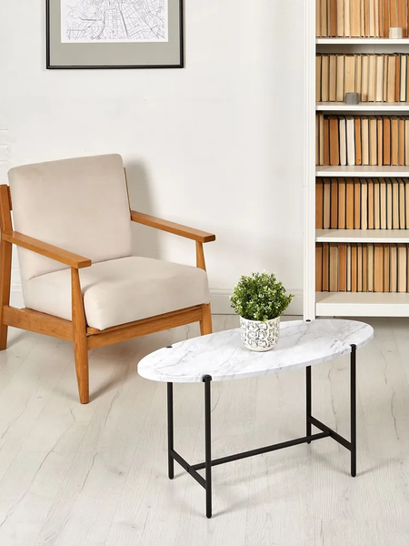 Изображение товара Журнальный столик Мебелик МеталлАрт М025 (белый мрамор/черный)