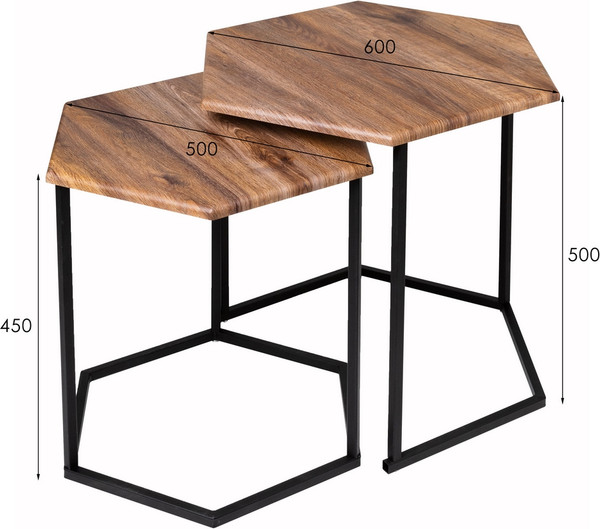Изображение товара Комплект журнальных столиков Мебелик МеталлАрт М003 (коричневый дуб/черный)
