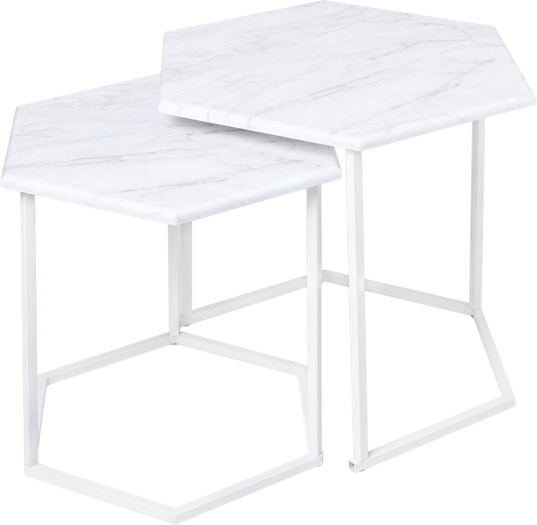 Изображение товара Комплект журнальных столиков Мебелик МеталлАрт М003 (белый мрамор/белый)