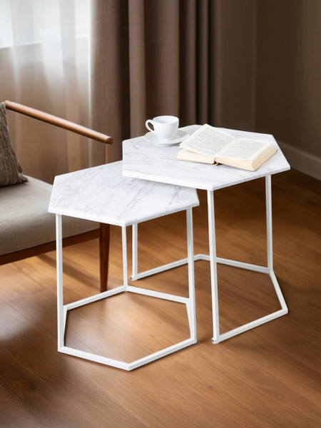Изображение товара Комплект журнальных столиков Мебелик МеталлАрт М003 (белый мрамор/белый)
