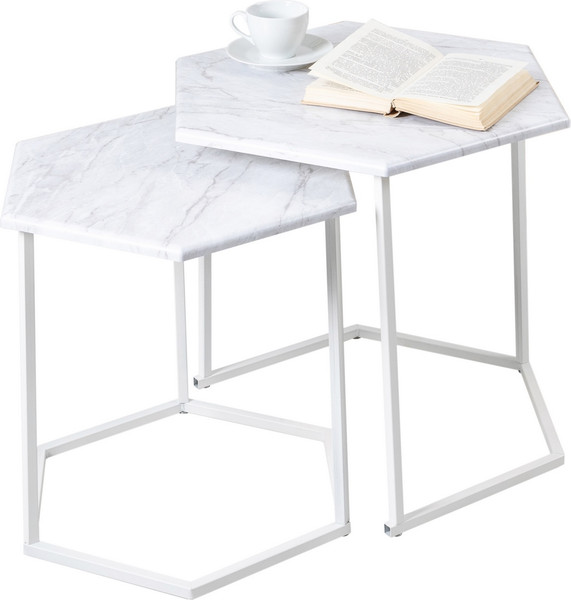 Изображение товара Комплект журнальных столиков Мебелик МеталлАрт М003 (белый мрамор/белый)