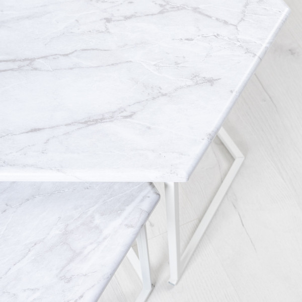 Изображение товара Комплект журнальных столиков Мебелик МеталлАрт М003 (белый мрамор/белый)