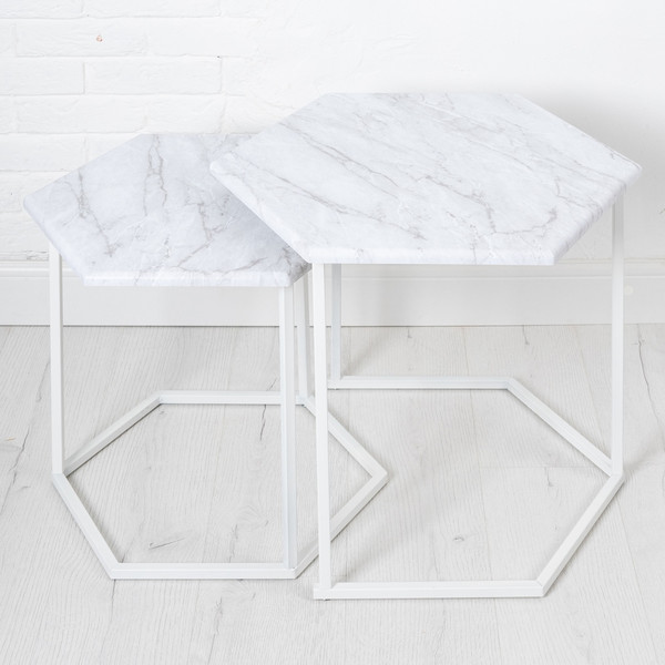Изображение товара Комплект журнальных столиков Мебелик МеталлАрт М003 (белый мрамор/белый)
