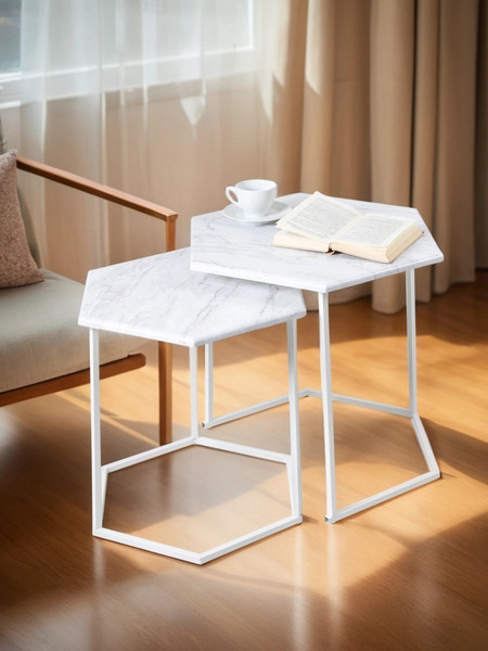 Изображение товара Комплект журнальных столиков Мебелик МеталлАрт М003 (белый мрамор/белый)