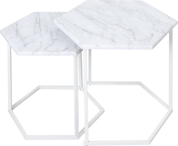 Изображение товара Комплект журнальных столиков Мебелик МеталлАрт М003 (белый мрамор/белый)