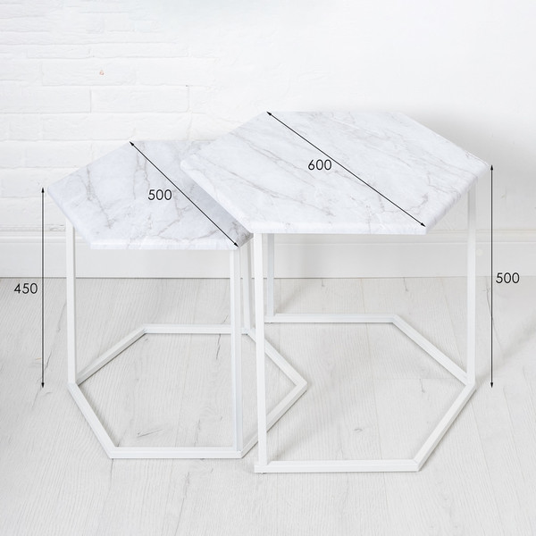 Изображение товара Комплект журнальных столиков Мебелик МеталлАрт М003 (белый мрамор/белый)