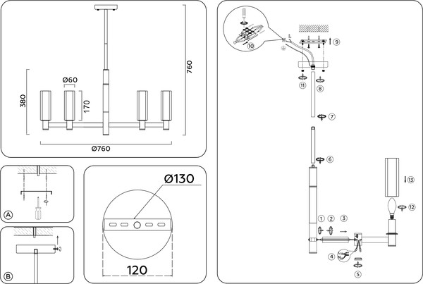Изображение товара Люстра Ambrella LH55513/9 BK/BS/CL (черный/латунь/прозрачный)