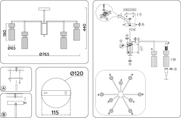 Изображение товара Люстра Ambrella LH56117/9 BK/BS/CL (черный/латунь/прозрачный)