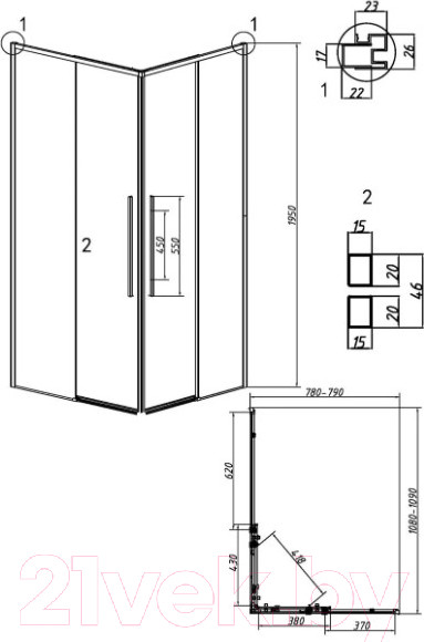 Изображение товара Душевой уголок Grossman Galaxy 110х80х195 / 300.K33.01.11R80L.21.02 (черный матовый/стекло шиншилла)