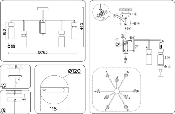 Изображение товара Люстра Ambrella LH56128/9 BS/FR (латунь/белый матовый)
