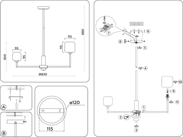 Изображение товара Люстра Ambrella LH53017/8 BS/FR (латунь/белый матовый)