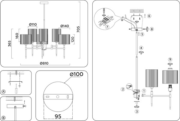 Изображение товара Люстра Ambrella LH72383/8 BS/GR (латунь/серый)