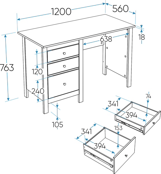 Изображение товара Письменный стол Mio Tesoro Сага 120x56 2.08.06.160.16 (темно-бирюзовый/ясень)