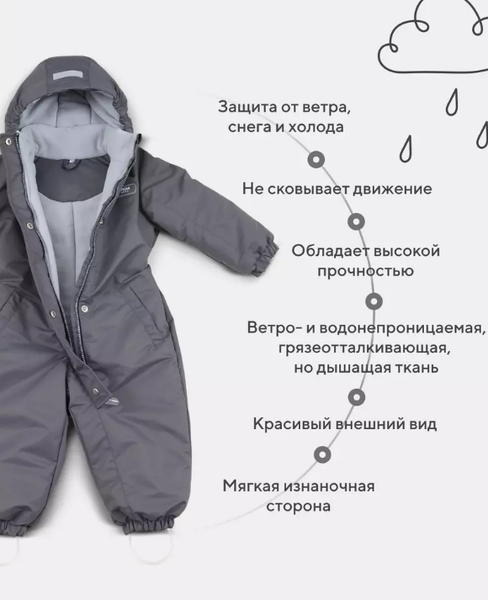 Изображение товара Комбинезон прогулочный детский MOWbaby Eskimo / 158/11-74 (р.74, серый)