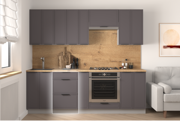 Изображение товара Шкаф-стол кухонный Arvento Корнелия Флок-плюс НШ50р3ш без столешницы (графит софт)