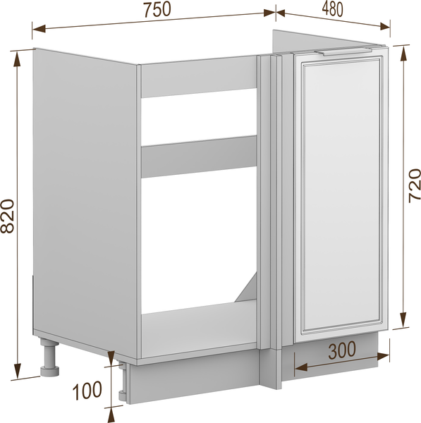 Изображение товара Шкаф под мойку Arvento Корнелия Флок-плюс НШУ-750 угловой без столешницы (белый софт)