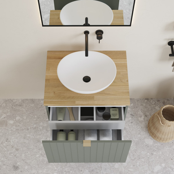 Изображение товара Тумба под умывальник Lauter Melisa 60 (серо-зеленый п/мат, три ручки в комплекте)