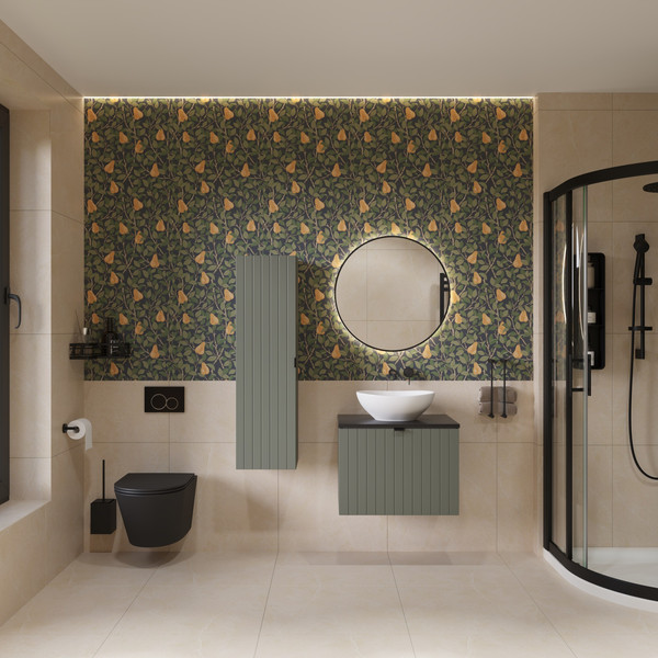 Изображение товара Тумба под умывальник Lauter Melisa 60 (серо-зеленый п/мат, три ручки в комплекте)