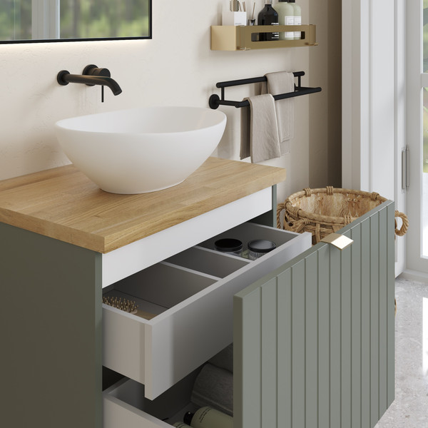 Изображение товара Тумба под умывальник Lauter Melisa 60 (серо-зеленый п/мат, три ручки в комплекте)