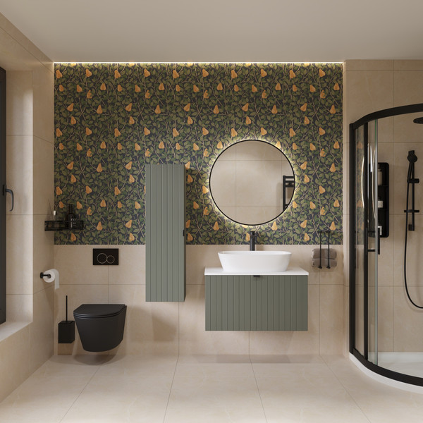 Изображение товара Тумба под умывальник Lauter Melisa 80 (серо-зеленый п/мат, три ручки в комплекте)