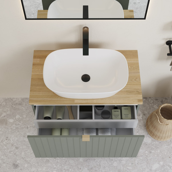 Изображение товара Тумба под умывальник Lauter Melisa 80 (серо-зеленый п/мат, три ручки в комплекте)