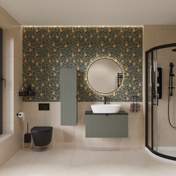 Изображение товара Тумба под умывальник Lauter Melisa 80 (серо-зеленый п/мат, три ручки в комплекте)