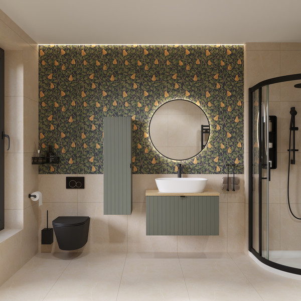 Изображение товара Тумба под умывальник Lauter Melisa 80 (серо-зеленый п/мат, три ручки в комплекте)