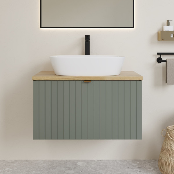 Изображение товара Тумба под умывальник Lauter Melisa 80 (серо-зеленый п/мат, три ручки в комплекте)