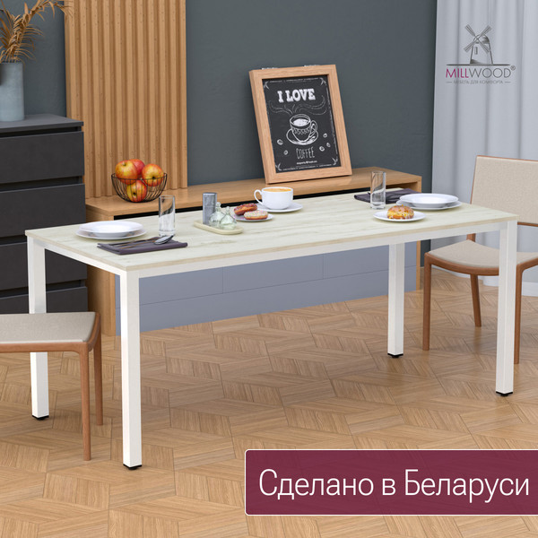 Изображение товара Обеденный стол Millwood Сеул 180x80x75 (дуб белый Craft/металл белый)