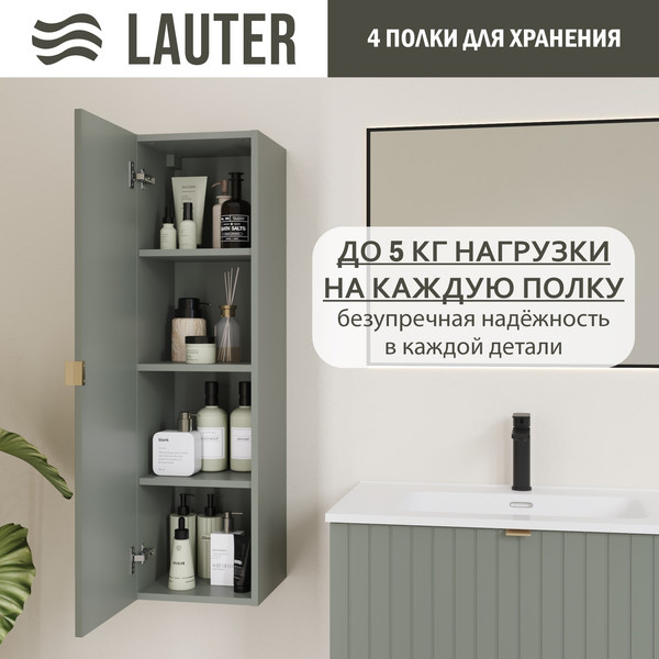 Изображение товара Шкаф-полупенал для ванной Lauter Навесной Melisa (серо-зеленый п/мат, три ручки в комплекте)