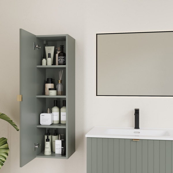 Изображение товара Шкаф-полупенал для ванной Lauter Навесной Melisa (серо-зеленый п/мат, три ручки в комплекте)