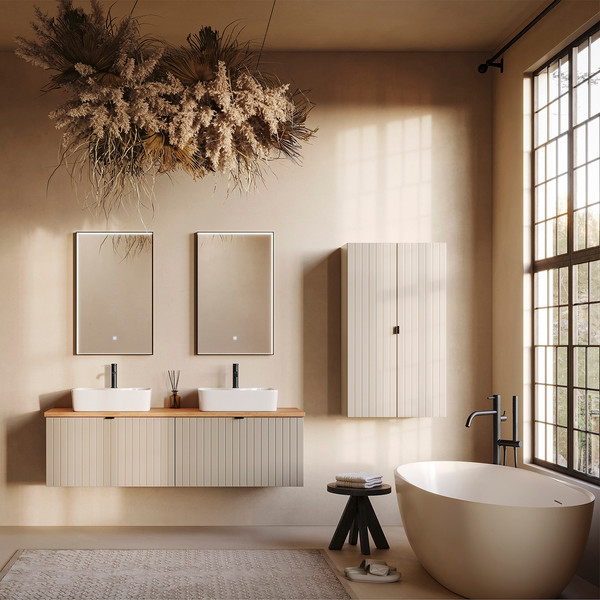 Изображение товара Шкаф-полупенал для ванной Lauter Навесной Melisa (кашемир п/мат, три ручки в комплекте)