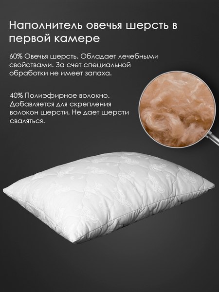 Изображение товара Подушка для сна Реноме 68x68 42/022н (овечья шерсть, х/ф тк поплин)
