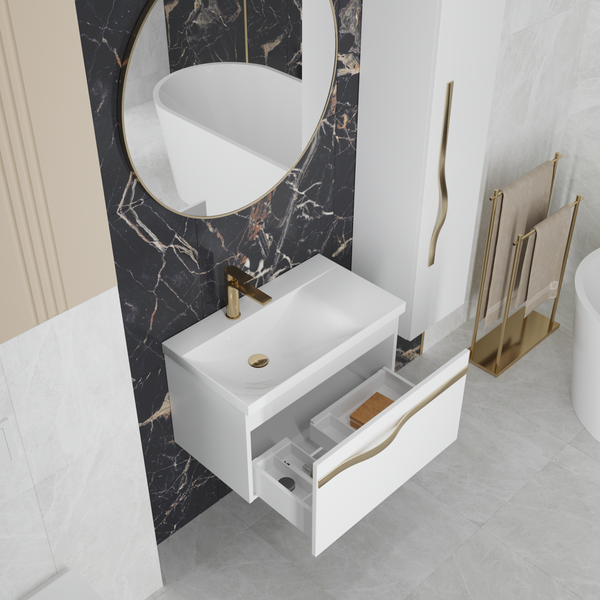 Изображение товара Тумба под умывальник Lauter Eva 69 (белый глянец, ручка золото матовая сталь)