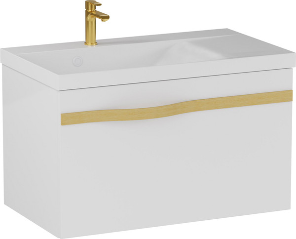 Изображение товара Тумба под умывальник Lauter Eva 69 (белый глянец, ручка золото матовая сталь)