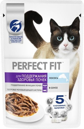 Изображение товара Влажный корм для кошек Perfect Fit Для взрослых кошек Здоровье почек. Лосось (75г)