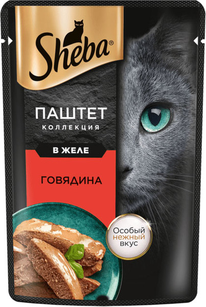 Изображение товара Влажный корм для кошек Sheba Для взрослых кошек Паштет в желе. Говядина (75г)