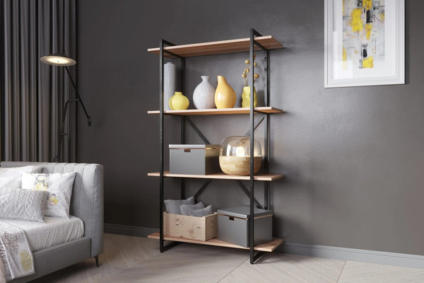 Изображение товара Стеллаж Gutta 4 полки 151x92x34 (эвок/черный)