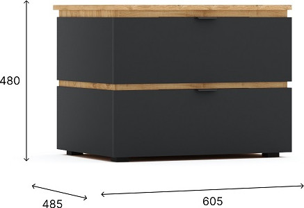 Изображение товара Прикроватная тумба Мебель-КМК 2Я Ривьера 1 0970.23 (дуб наварра/шагрень черная)