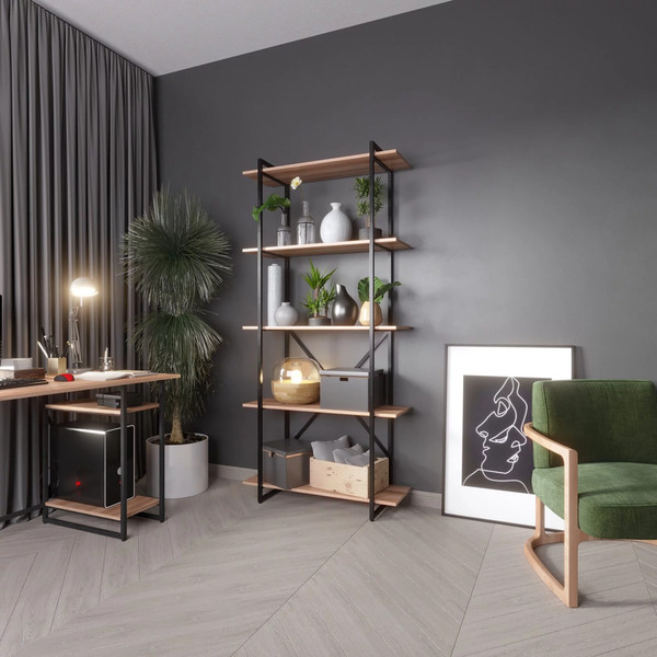 Изображение товара Стеллаж Gutta 5 полок 196x92x34 (эвок/черный)