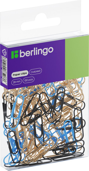 Изображение товара Скрепки Berlingo DBs_28100g (100шт, голубой/золотой)