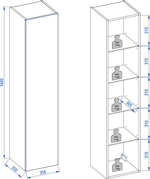 Изображение товара Шкаф-пенал для ванной Lauter Навесной Nelli (бело-серый п/мат)