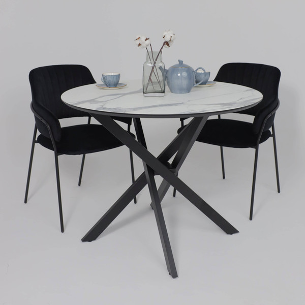 Изображение товара Обеденный стол Аврора Мехико D950 (мрамор белый/черный матовый)